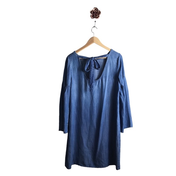 Anthropologie Cloth & Stone Small Chambray Bell Sleeve Swing Dress Minimalist - Picture 3 of 10
